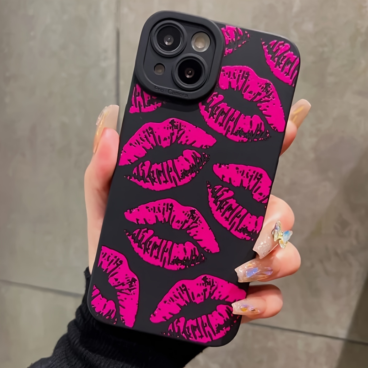 Samsung Galaxy A55 - Gül Kırmızısı Dudak Desenli Lüks Kılıf