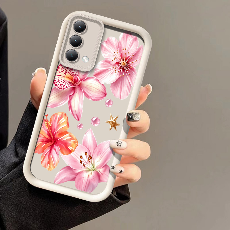 Realme C67 - Pembe Zambak Desenli, Litchi Dokulu Telefon